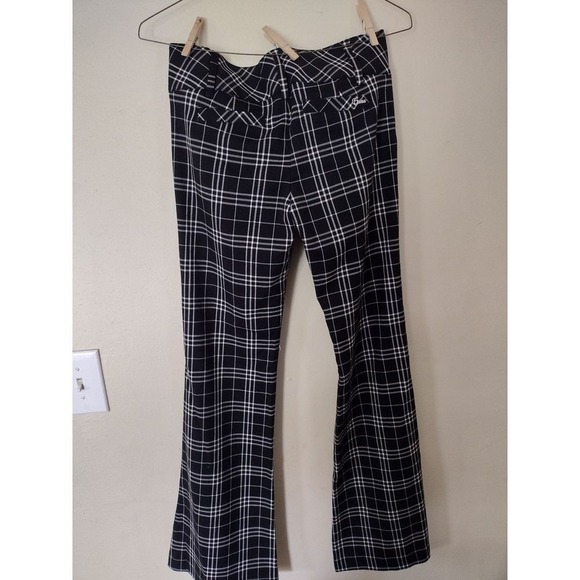 Guess Jeans Plaid Flare Pants Women Black White Stretch Size 27 - Picture 6 of 9